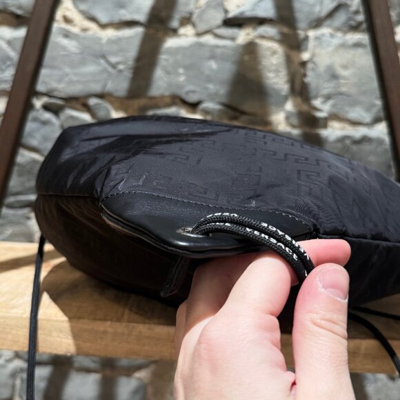 Versace Black Nylon Greca Print Logo Rucksack Drawstring Bag - Picture 5 of 12